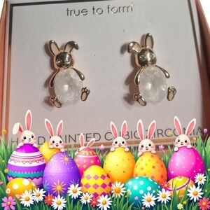 True to Form Gold Bunny Crystal Drop Earrings - Clear